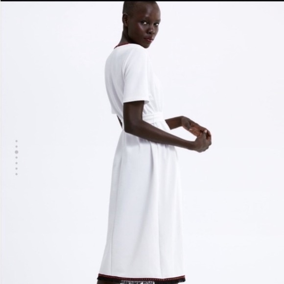 Zara White Wrap Short Sleeve Dress With Contrast Trim Size S - Picture 4 of 17